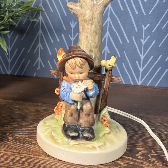 Vintage Hummel Lamp TMK-2 She Loves Me She Loves Me Not #227 Tree Trunk Lamp - Picture 3 of 14